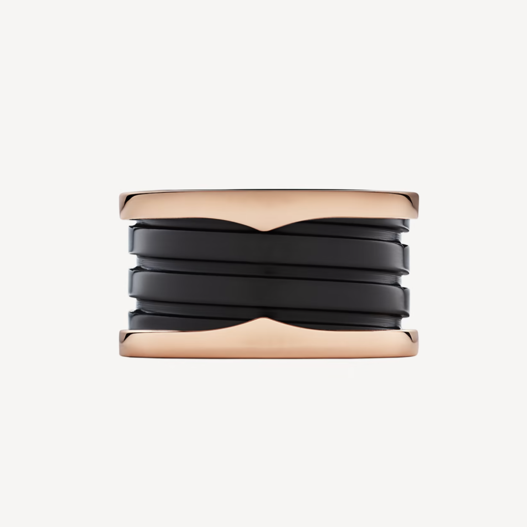 [LUXORA]ZERO 1 FOUR-BAND LOOPS AND BLACK CERAMIC SPIRAL PINK GOLD RING