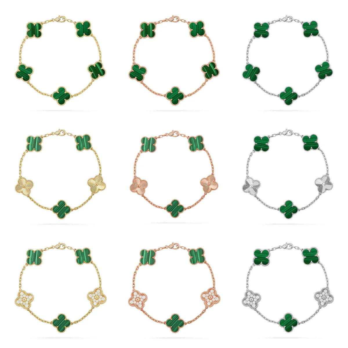 [LUXORA] CLOVER 5 MOTIF MALACHITE BRACELET COLLECTION