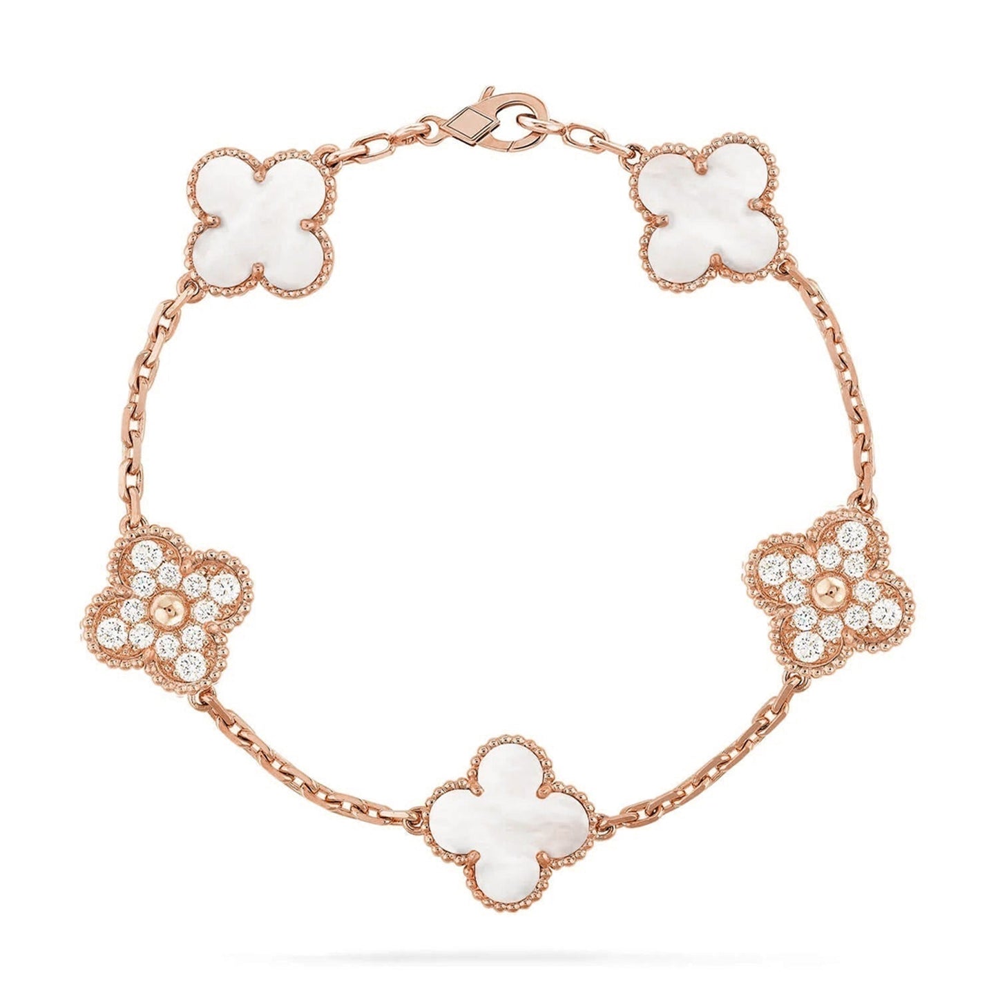 [LUXORA]CLOVER WHITE PEARL MOP 5 MOTIF BRACELET COLLECTION