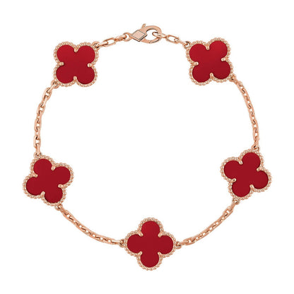 [LUXORA] CLOVER 5 MOTIF RED CORNELIAN BRACELET COLLECTION
