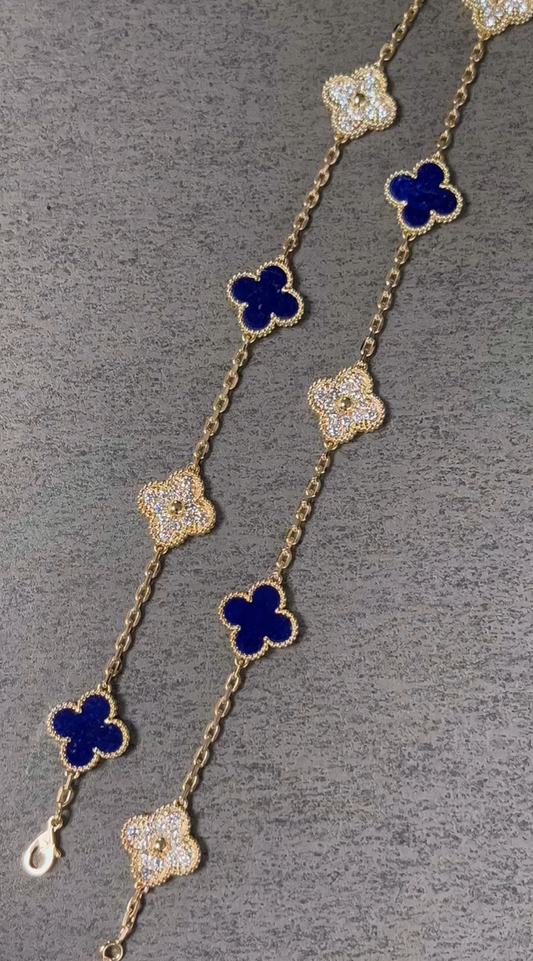 [LUXORA]CLOVER 10 MOTIFS DIAMONDS SET IN LAPIS LAZULI
