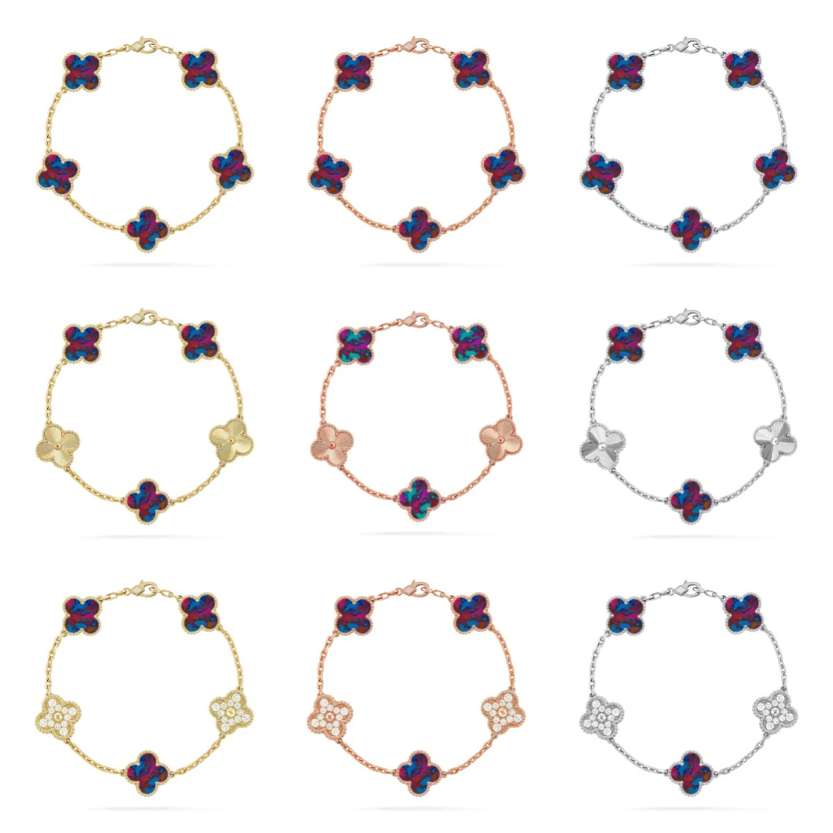 [LUXORA]CLOVER 5 MOTIF COLOR GEMSTONES BRACELET COLLECTION