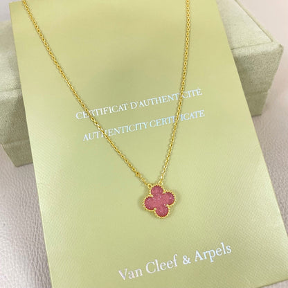 [⭐JeweliWhal]15MM BUBBLE PINK ENAMEL SINGLE-FLOWER FOUR-LEAF CLOVER NECKLACE