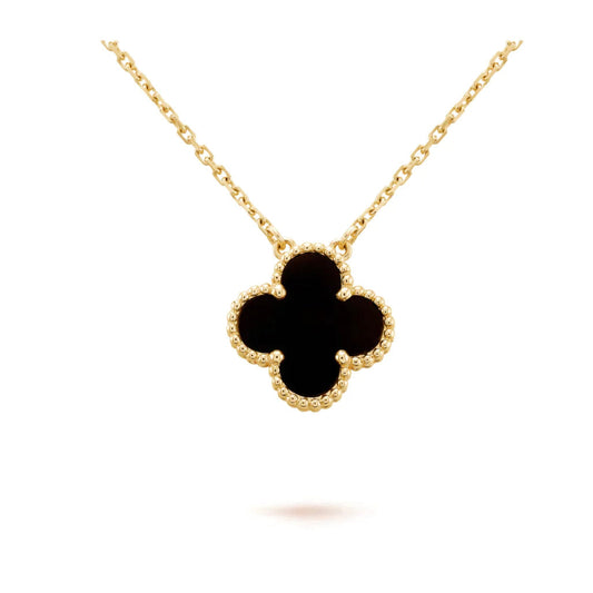 [LUXORA]CLOVER 15MM SCHWARZER ONYX EINZELBLUMEN-HALSKETTE