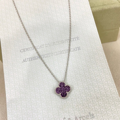 [⭐JeweliWhal]NEW 15MM PURPLE SAND-GOLD FOUR-LEAF CLOVER NECKLACE
