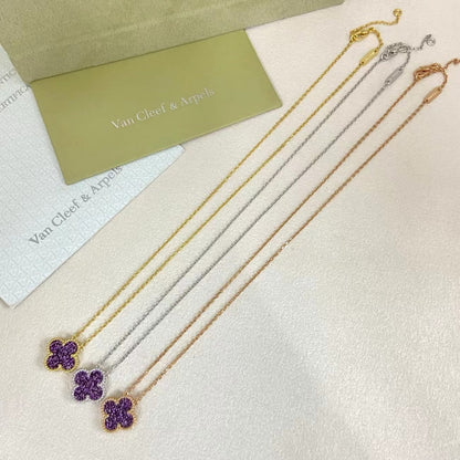[⭐JeweliWhal]NEW 15MM PURPLE SAND-GOLD FOUR-LEAF CLOVER NECKLACE