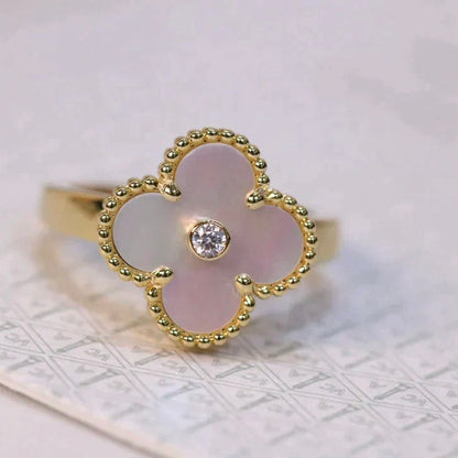 [LUXORA]CLOVER PINK MOP RING GOLD DIAMOND