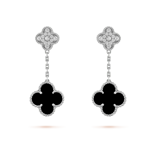 [LUXORA]CLOVER 2 MOTIVE DIAMANT ONYX OHRRINGE SILBER