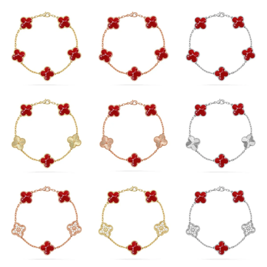 [LUXORA]CLOVER 5 MOTIF RED PATTERN BRACELET COLLECTION