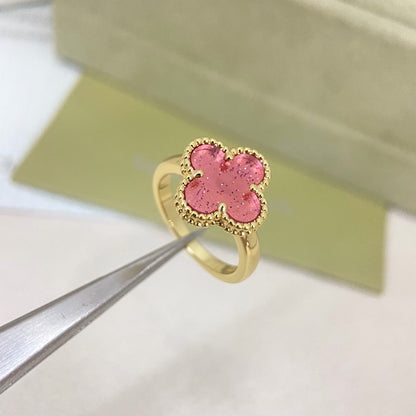 [⭐JeweliWhal]NEW ROSE QUARTZ FOUR-LEAF CLOVER RING
