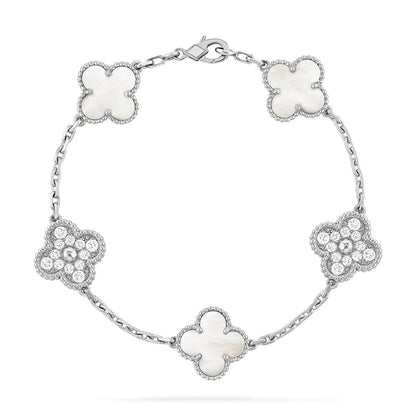 [LUXORA]CLOVER WHITE PEARL MOP 5 MOTIF BRACELET COLLECTION