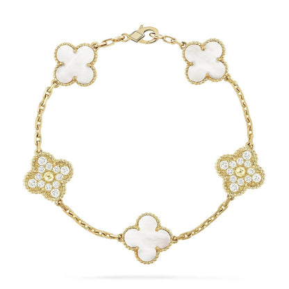 [LUXORA]CLOVER WHITE PEARL MOP 5 MOTIF BRACELET COLLECTION