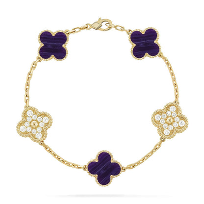 [LUXORA]CLOVER 5 MOTIF PURPLE STRIPES BRACELET COLLECTION