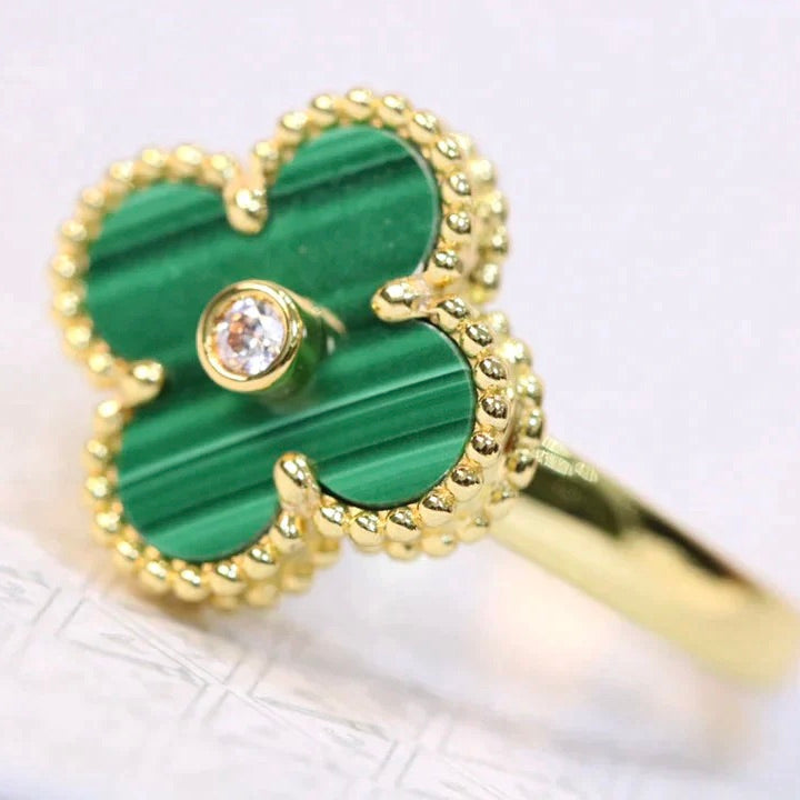 [LUXORA]CLOVER MALACHITE RING GOLD DIAMOND