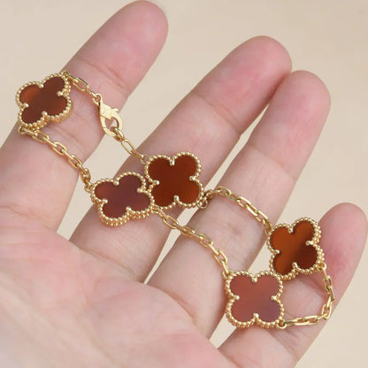 [LUXORA] CLOVER 5 MOTIF RED CORNELIAN BRACELET COLLECTION