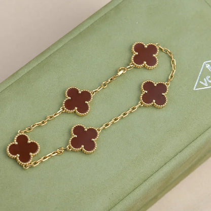[LUXORA] CLOVER 5 MOTIF RED CORNELIAN BRACELET COLLECTION