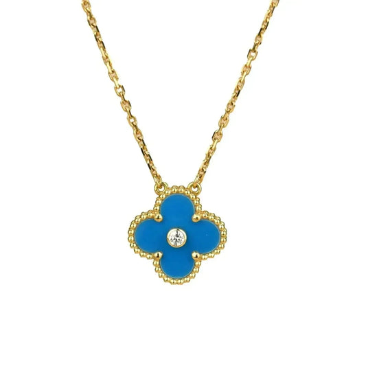 [LUXORA]CLOVER 15MM DIAMANT- UND BLAUER ACHAT-HALSKETTE