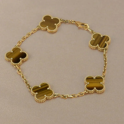 [LUXORA] CLOVER 5 MOTIFS TIGER EYE BRACELET COLLECTION