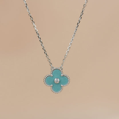 [LUXORA]CLOVER 15MM DIAMOND SVRES PORCELAIN  NECKLACE SILVER
