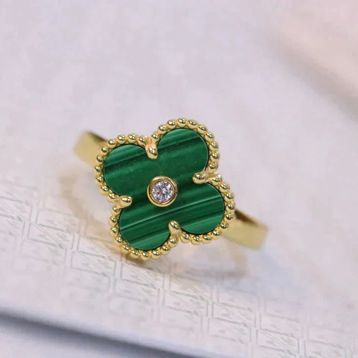 [LUXORA]CLOVER MALACHITE RING GOLD DIAMOND