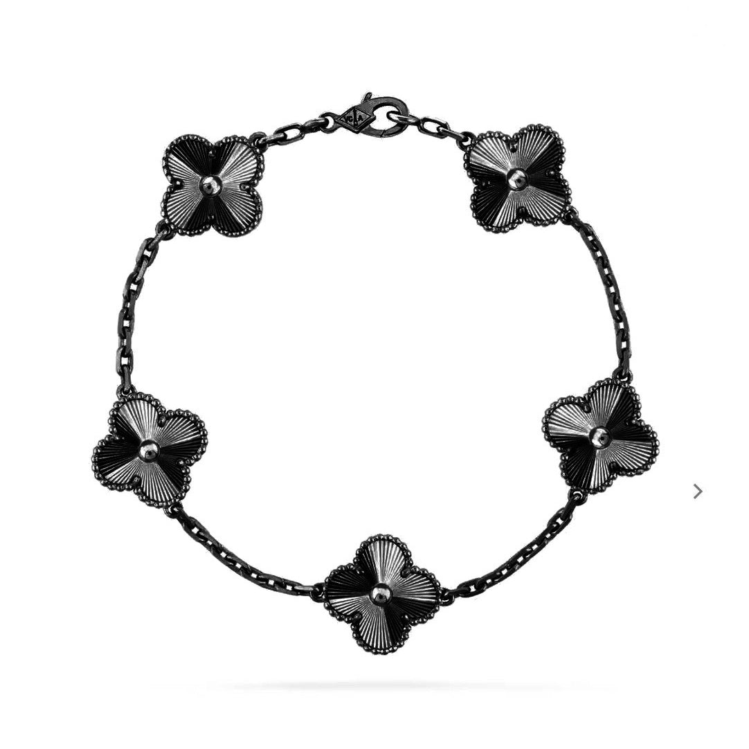 [LUXORA]CLOVER 5 MOTIF BLACK BRACELET
