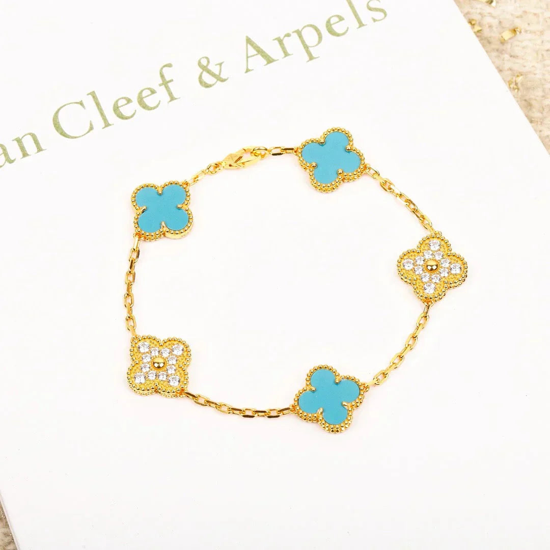 [LUXORA] CLOVER 5 MOTIF TURQUOISE BRACELET COLLECTION