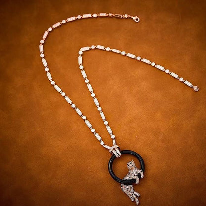 [LUXORA jewelrys]NEW BLACK CIRCLE PANTHER FULL DIAMOND NECKLACE