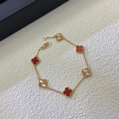 [LUXORA]CLOVER 6 MOTIF RED AGATE LASER BRACELET