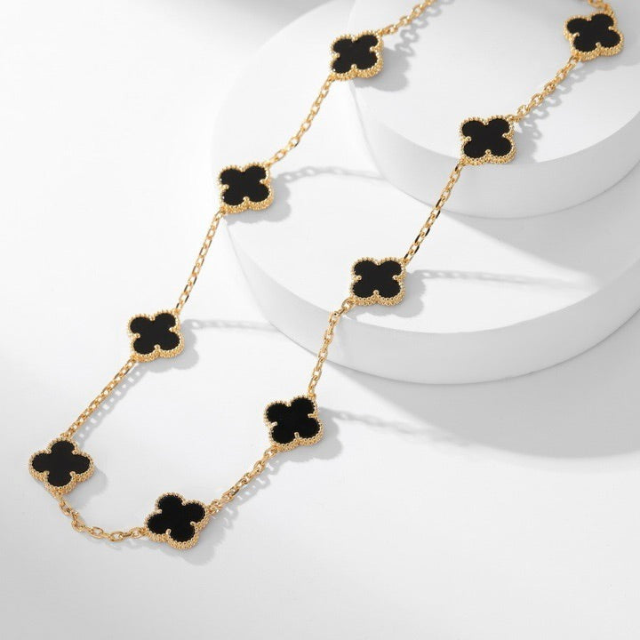[LUXORA]CLOVER 10 MOTIFS ONYX NECKLACE