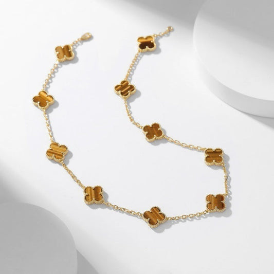 [LUXORA]CLOVER 10 MOTIFS TIGER EYE HALSKETTE