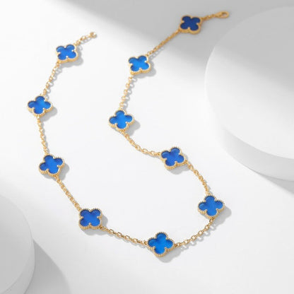 [LUXORA]CLOVER 10 MOTIFS BLUE AGATE NECKLACE