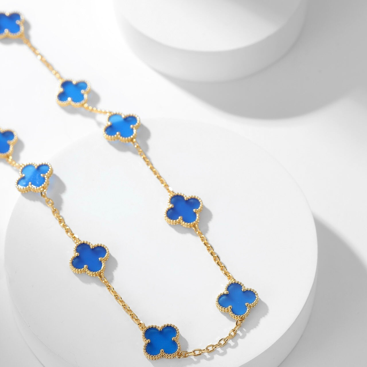 [LUXORA]CLOVER 10 MOTIFS BLUE AGATE NECKLACE