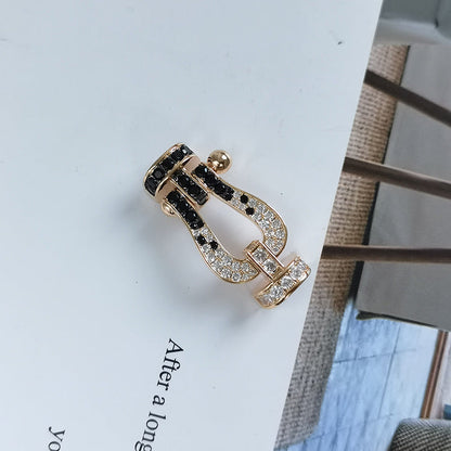 [LUXORA]FORCE LARGE HORSESHOE BLACK WHITE DIAMOND BRACELET SILVER