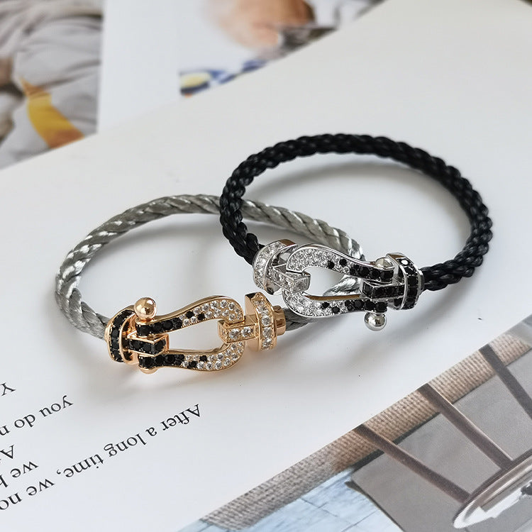 [LUXORA]FORCE LARGE HORSESHOE BLACK WHITE DIAMOND BRACELET ROSE GOLD