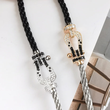 [LUXORA]FORCE LARGE HORSESHOE BLACK WHITE DIAMOND BRACELET SILVER
