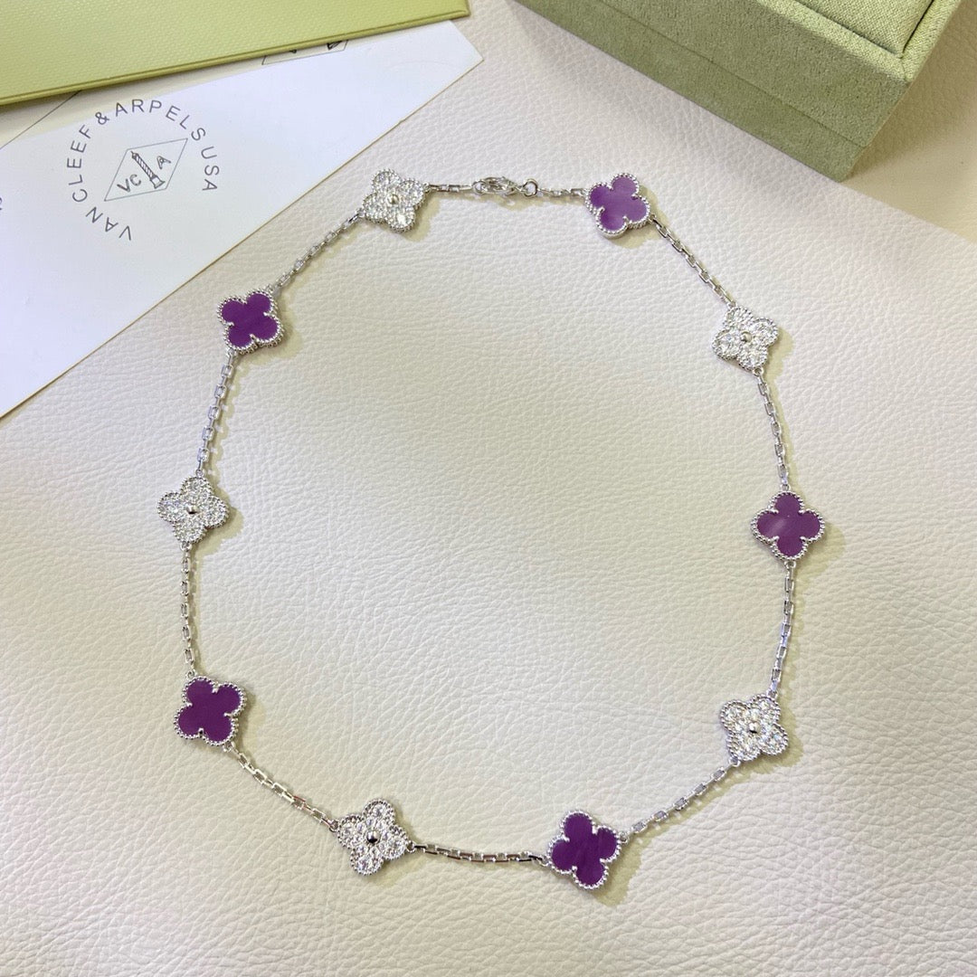 [LUXORA Jewelry]CLOVER 10 MOTIFS  PURPLE VIOLET DIAMOND NECKLACE