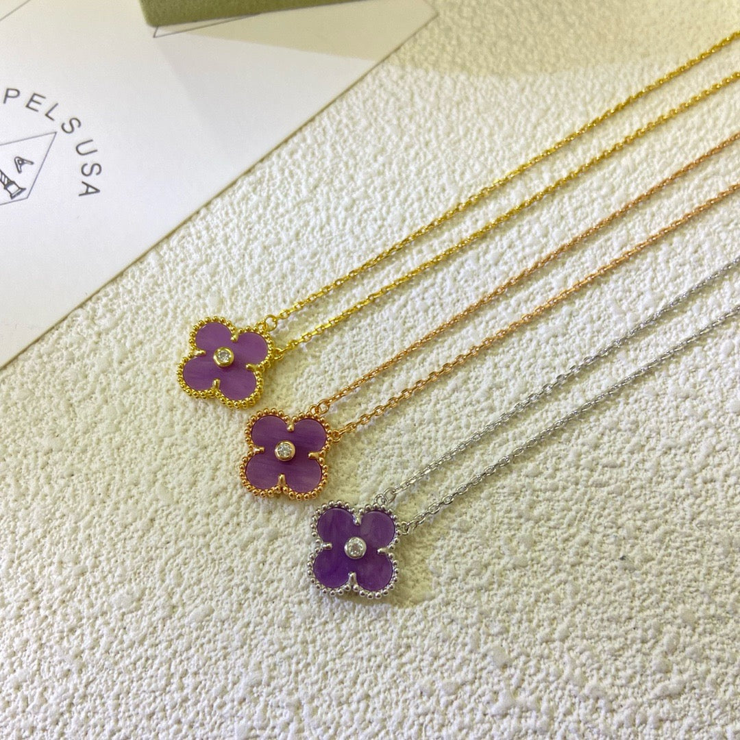 [LUXORA Jewelry]CLOVER 15MM DIAMOND  PURPLE VIOLET NECKLACE