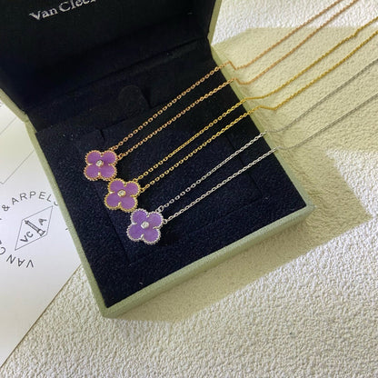 [LUXORA Jewelry]CLOVER 15MM DIAMOND  PURPLE VIOLET NECKLACE