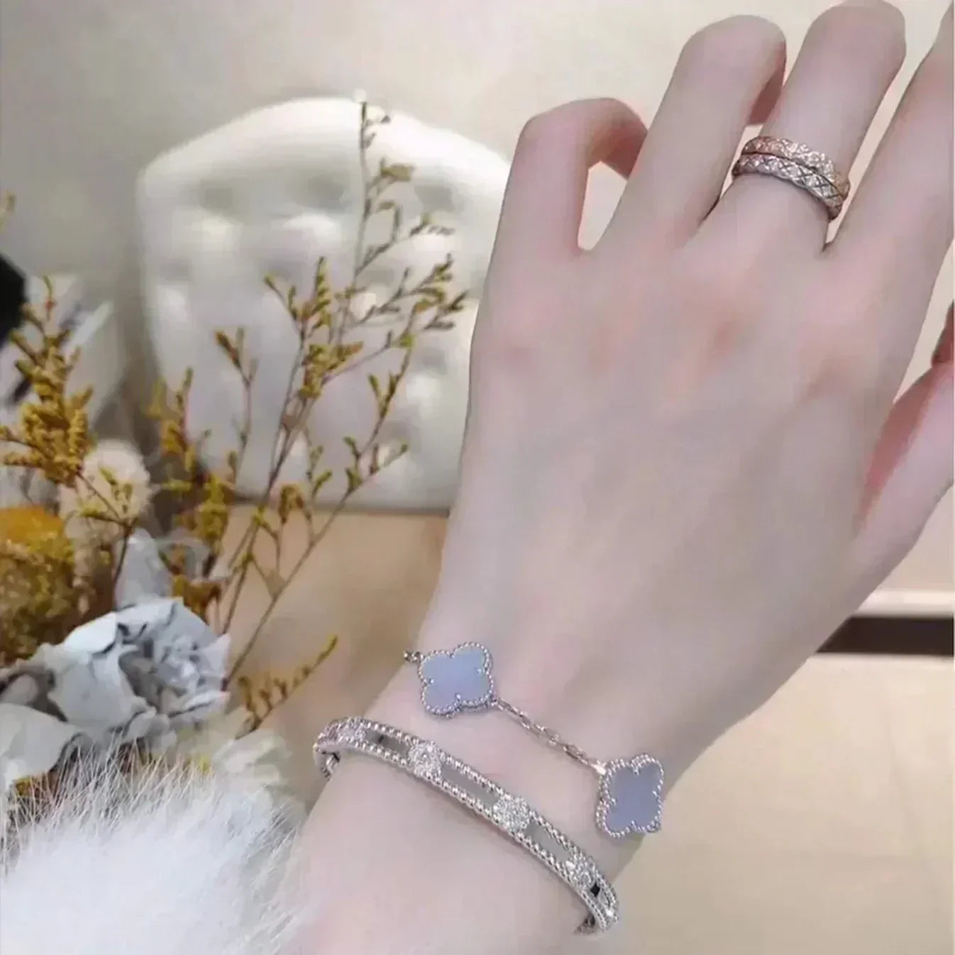[LUXORA] CLOVER 5 MOTIF PURPLE CHALCEDONY BRACELET COLLECTION