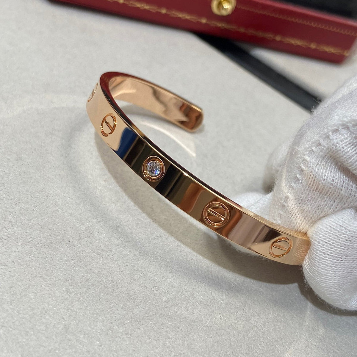 [⭐JeweliWhal]LOVE BRACELET 6.1MM 1 DIAMOND OPEN CUFF