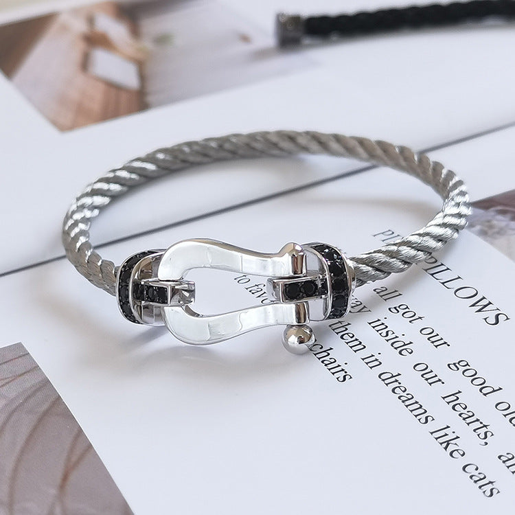 [LUXORA]FORCE LARGE HORSESHOE BLACK DIAMOND BRACELET SILVER