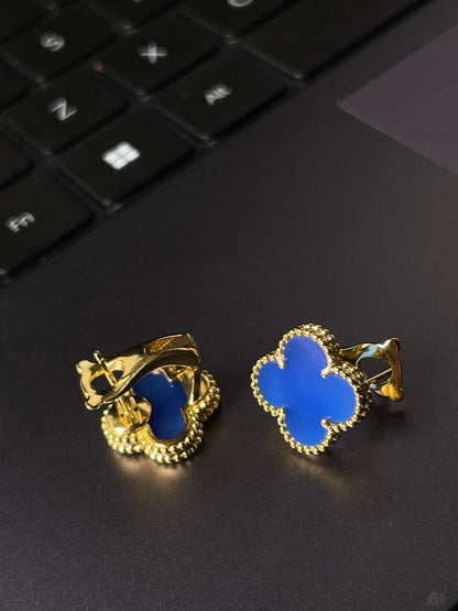 [LUXORA] CLOVER LARGE (20mm) 1 MOTIFS BLUE MOP STUD EARRINGS