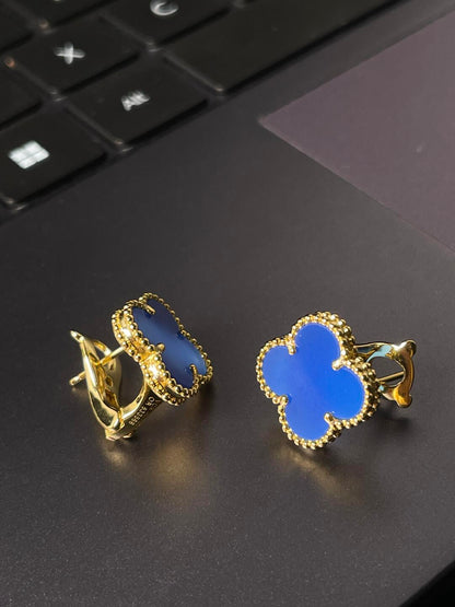 [LUXORA] CLOVER LARGE (20mm) 1 MOTIFS BLUE MOP STUD EARRINGS