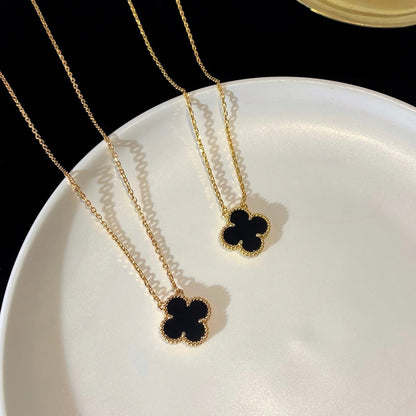 [LUXORA]CLOVER 15MM BLACK ONYX SINGLE FLOWER NECKLACE