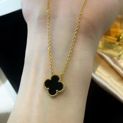 [LUXORA]CLOVER 15MM BLACK ONYX SINGLE FLOWER NECKLACE
