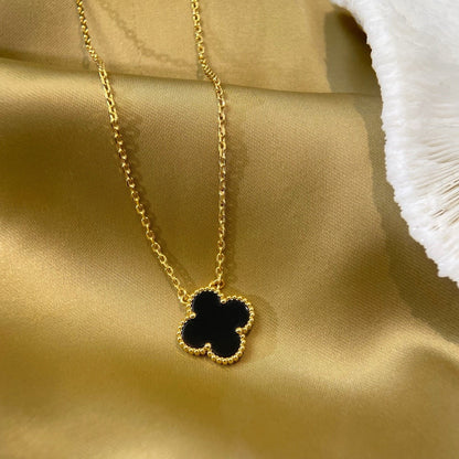 [LUXORA]CLOVER 15MM BLACK ONYX SINGLE FLOWER NECKLACE