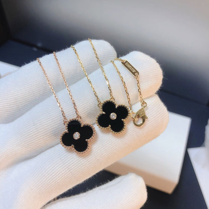 [LUXORA]CLOVER 15MM DIAMOND ONYX NECKLACE
