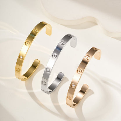 [⭐JeweliWhal]LOVE BRACELET 6.1MM 1 DIAMOND OPEN CUFF