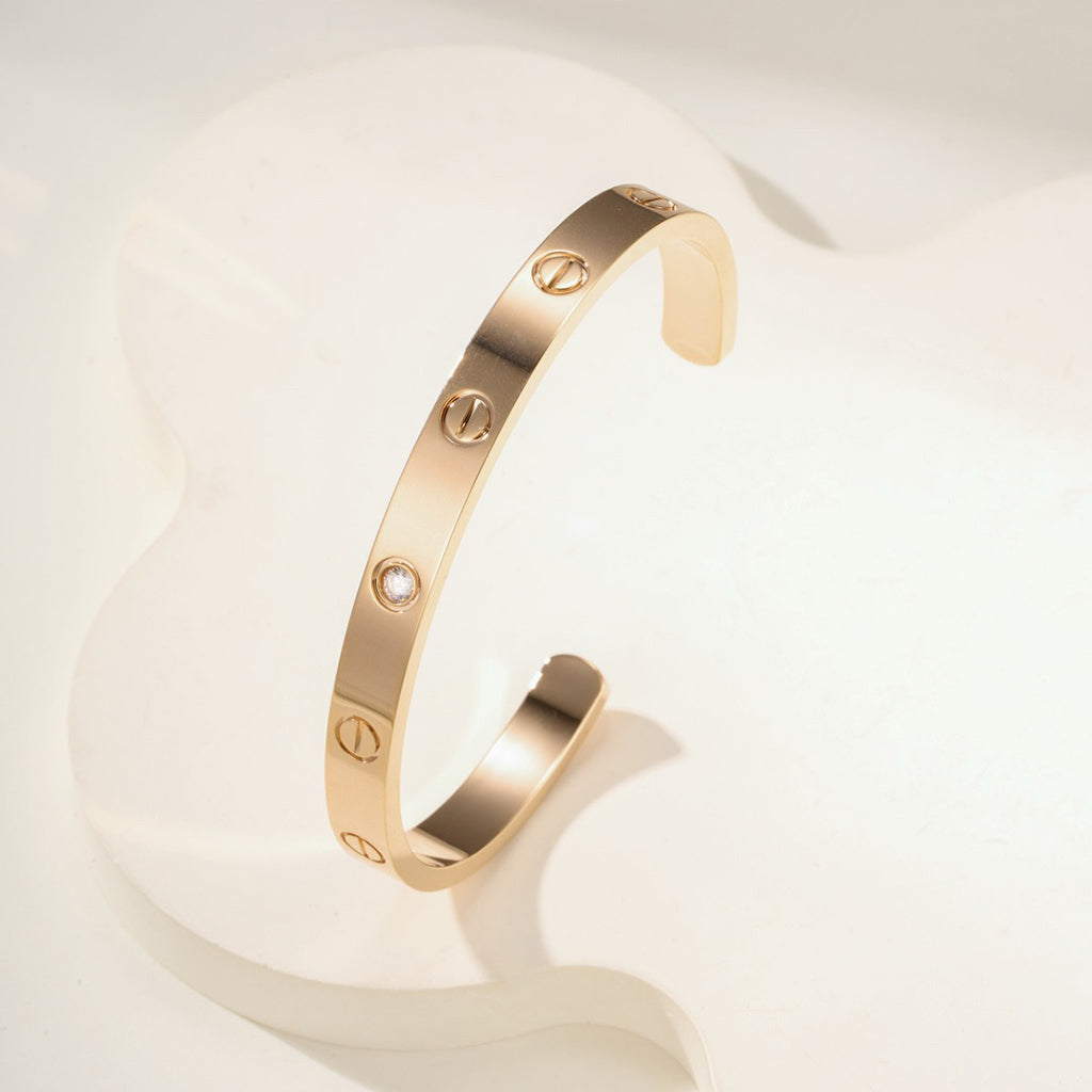 [⭐JeweliWhal]LOVE BRACELET 6.1MM 1 DIAMOND OPEN CUFF