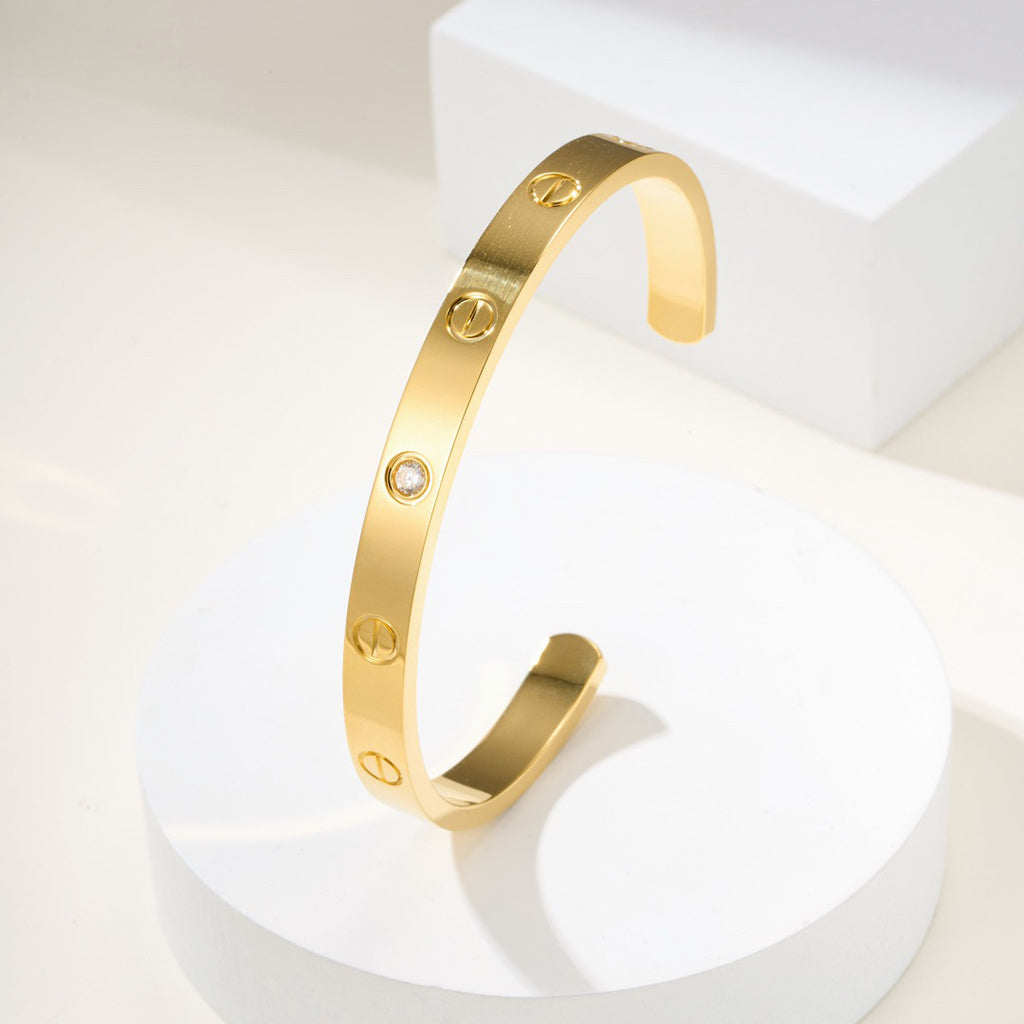 [⭐JeweliWhal]LOVE BRACELET 6.1MM 1 DIAMOND OPEN CUFF